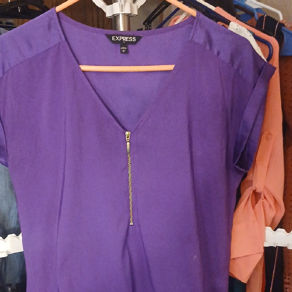 Express Women's Vivid Purple Blouse with Zipper